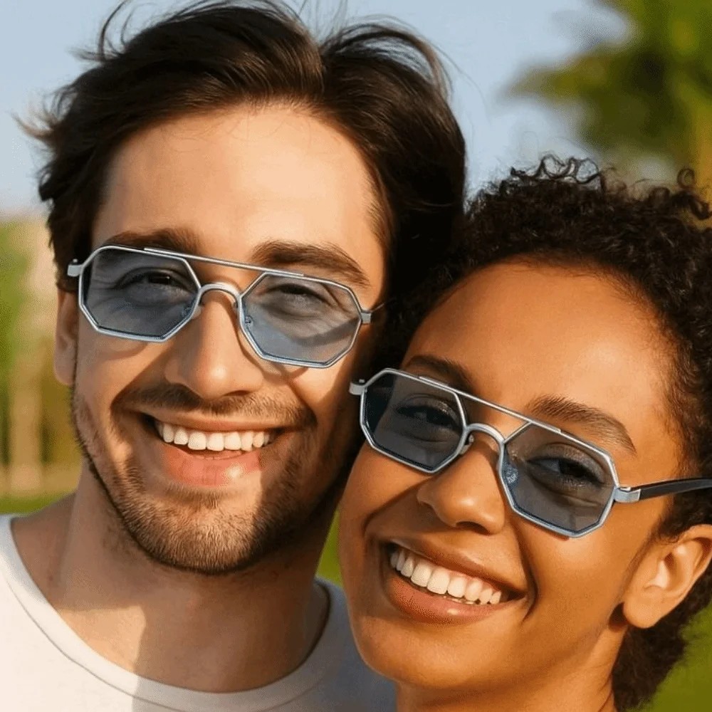 

Lightweight Double-bar Square Sunnies Gradient Indian Style Unisex Polarizing Lens Sunglasses Sunshade Eyewear Alloy