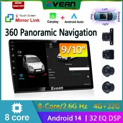 Evean 4G 32G Octa Core Android14 Car Radio Wireless Carplay And Android Auto 2 din Multimedia Player 360 Panoramic Camera System