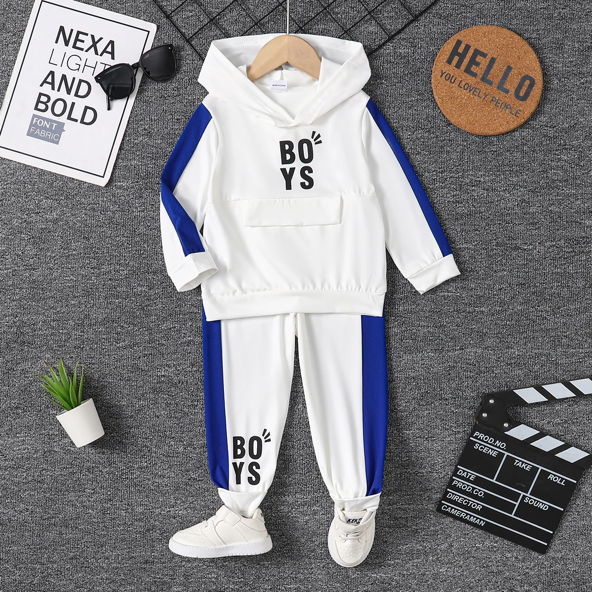 2PCS Kid Boy Clothing Set Letter Patchwork Long Sleeve Hoodie Sweater+Pants Autumn and Winter Sports Outfit for Children 1-6Year