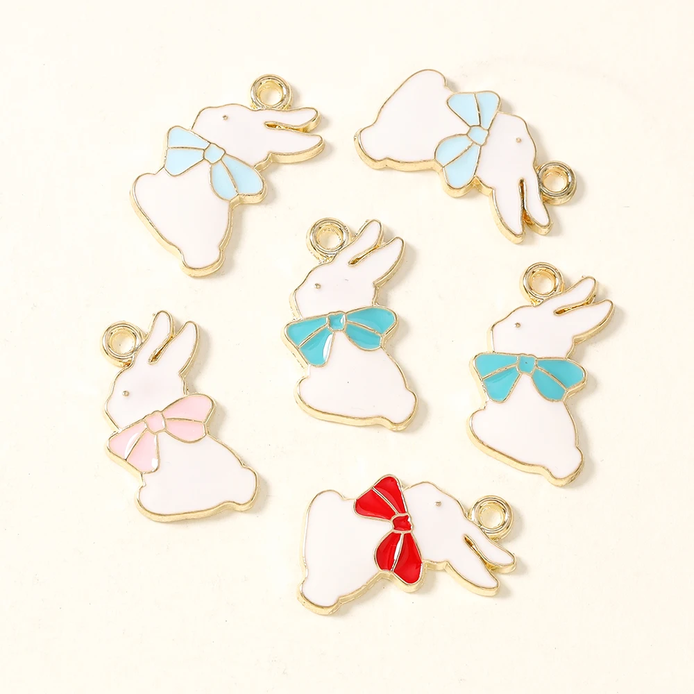 20 Stück 20 x 12 mm hübsche süße Schleifen-Kaninchen-Anhänger für Halsketten, Ohrringe, Schmuck, Accessoires, handgefertigtes Kunsthandwerk