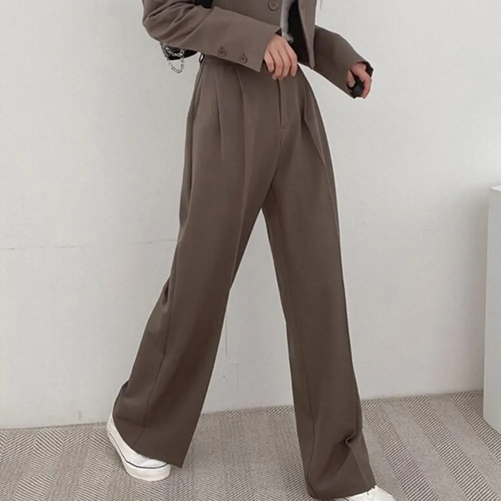 กางเกงขายาวสีพื้นเอวสูงทรงหลวมสำหรับผู้หญิง ปี 2025 กางเกงลำลองทรงขากว้าง กางเกงทรงตรงสำหรับสุภาพสตรีทำงาน