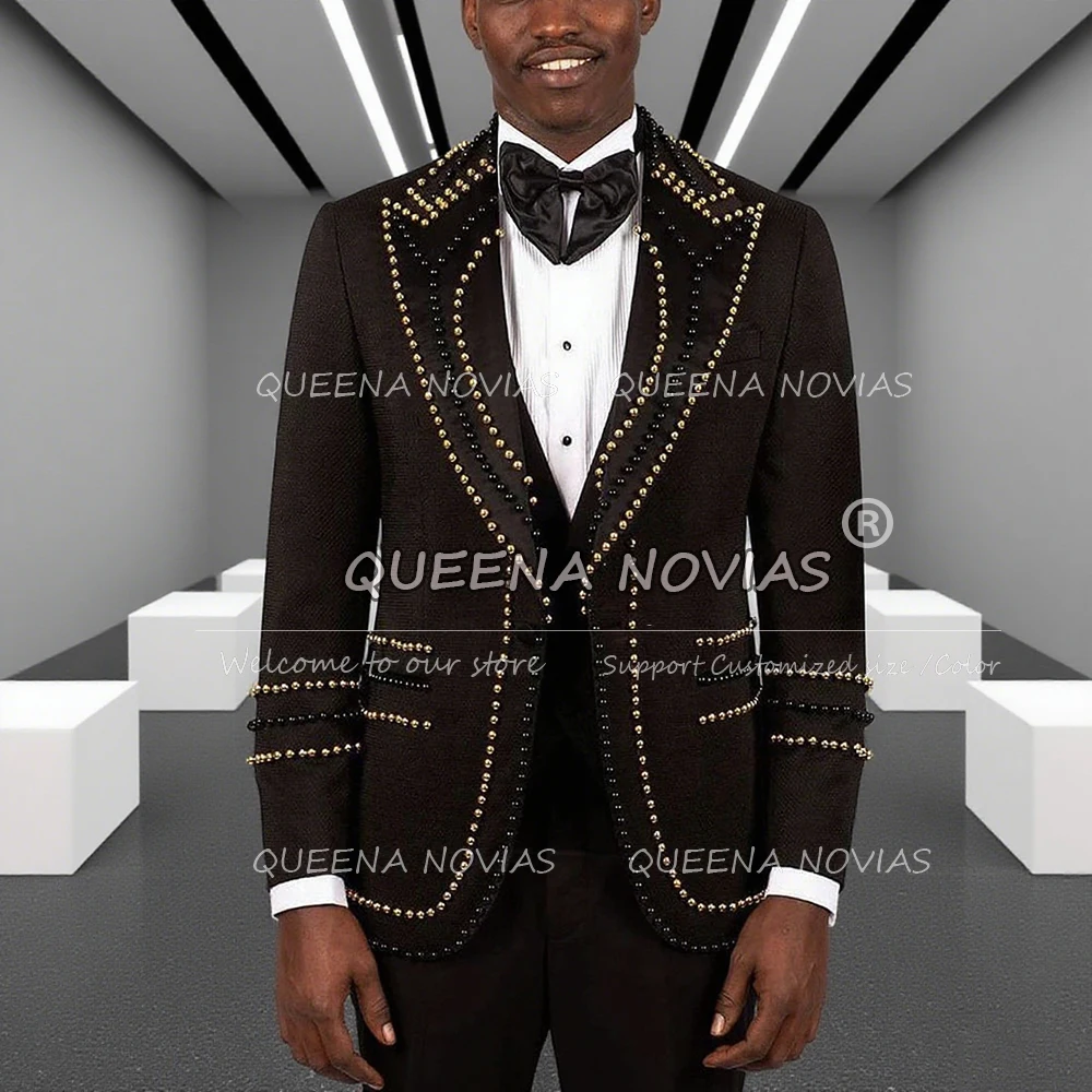 

Luxury Pearls Suits Men For Wedding 3 Pieces Sets Single Breasted Groom Blazers Customized Man Banquet Party Prom Tuxedos 2026