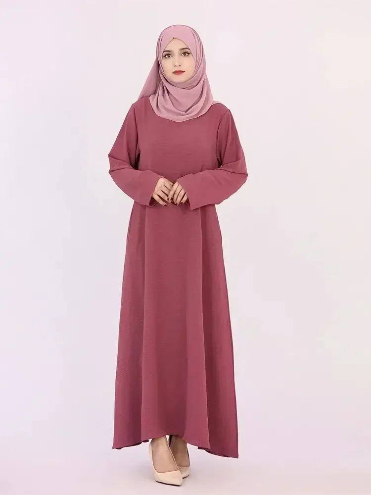 Ramadan Eid Solid Linen Dubai Abaya Turkey Islam Muslim Modest Dress Kaftan Prayer Clothes for Women Kebaya Robe Femme Musulmane