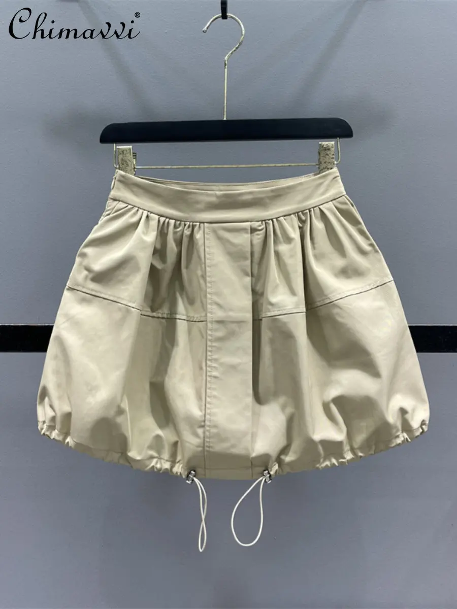 Tooling Drawstring High Waist Casual Skirt Women's 2023 Summer Slimming Fashion A- Line Pettiskirt Temperament Bud Skirts Lady