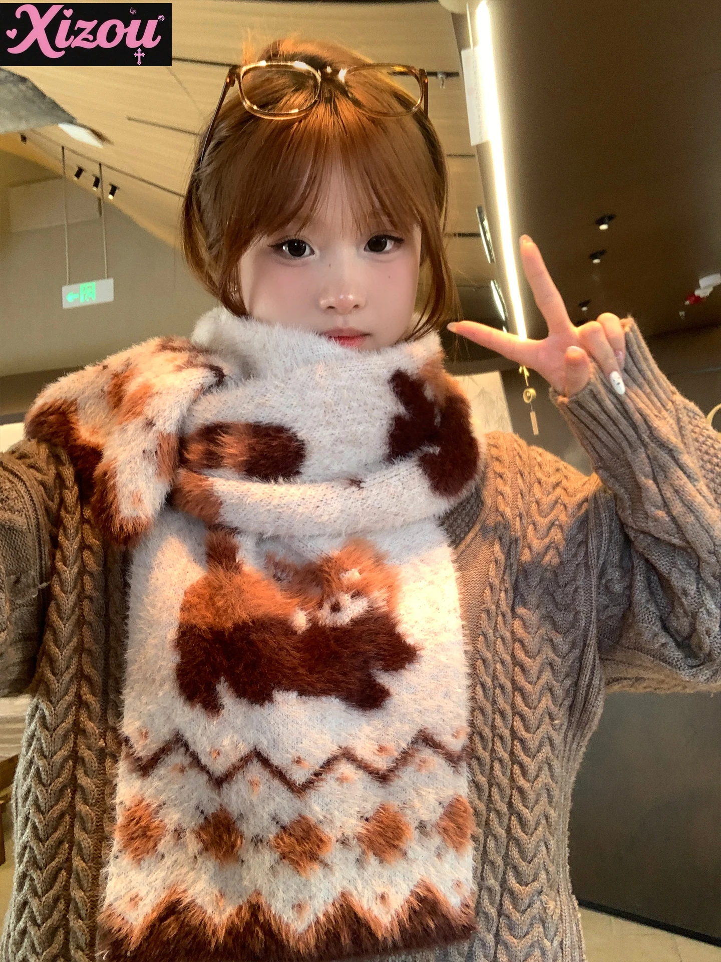 Japanese Cute Lolita Cartoon Red Panda Plush Scarf Female Autumn