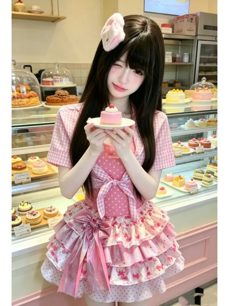 IMU Japanese Sweet Lolita Y2k Women's Set 3 Piece Set Korean Fashion 2000s Aesthetic Subculture Female New Kawaii Sexy Girl Outf