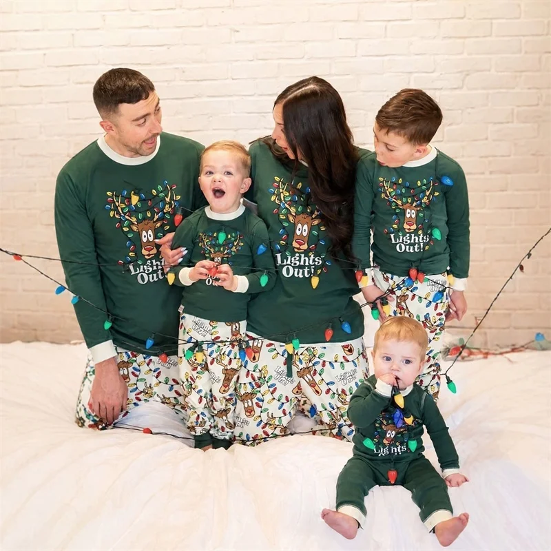 Kids Adults Party Pajamas Suits Christmas Day Family Matching Clothes Outfits Autumn Festival Cartoon Print Warm Clothing Sets