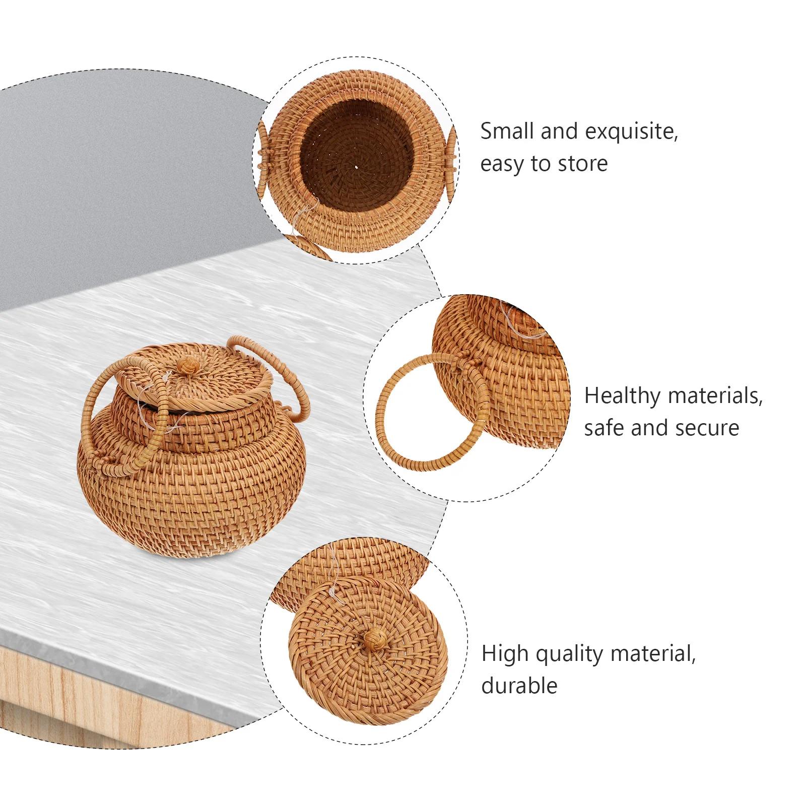 

1Pcs Rattan Woven Storage Basket Compact Desktop Organizer Lid Household Sundries Container Storage Box Home Decor Organizer