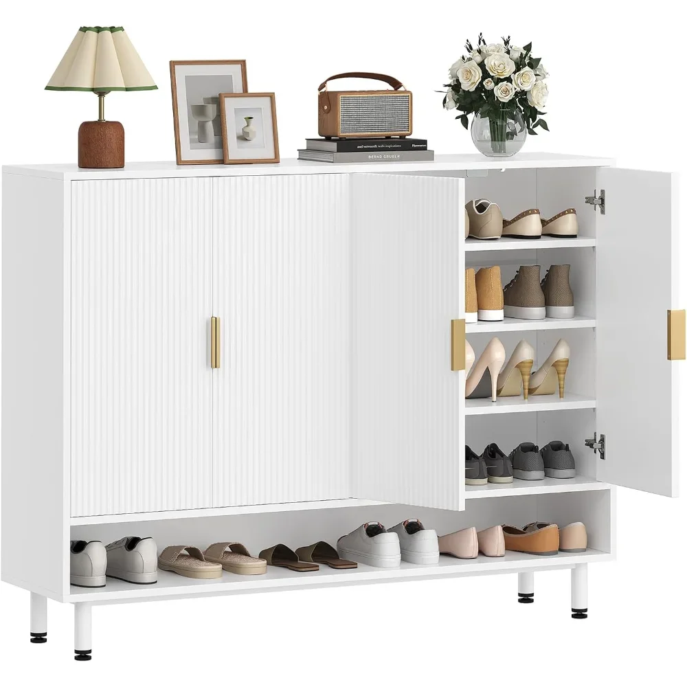 

Shoe Storage Cabinet with 4 Doors, Shoe Organizer with 3 Adjustable Shelves and Metal Legs, Large Capacity Shoe Cabinet Storage