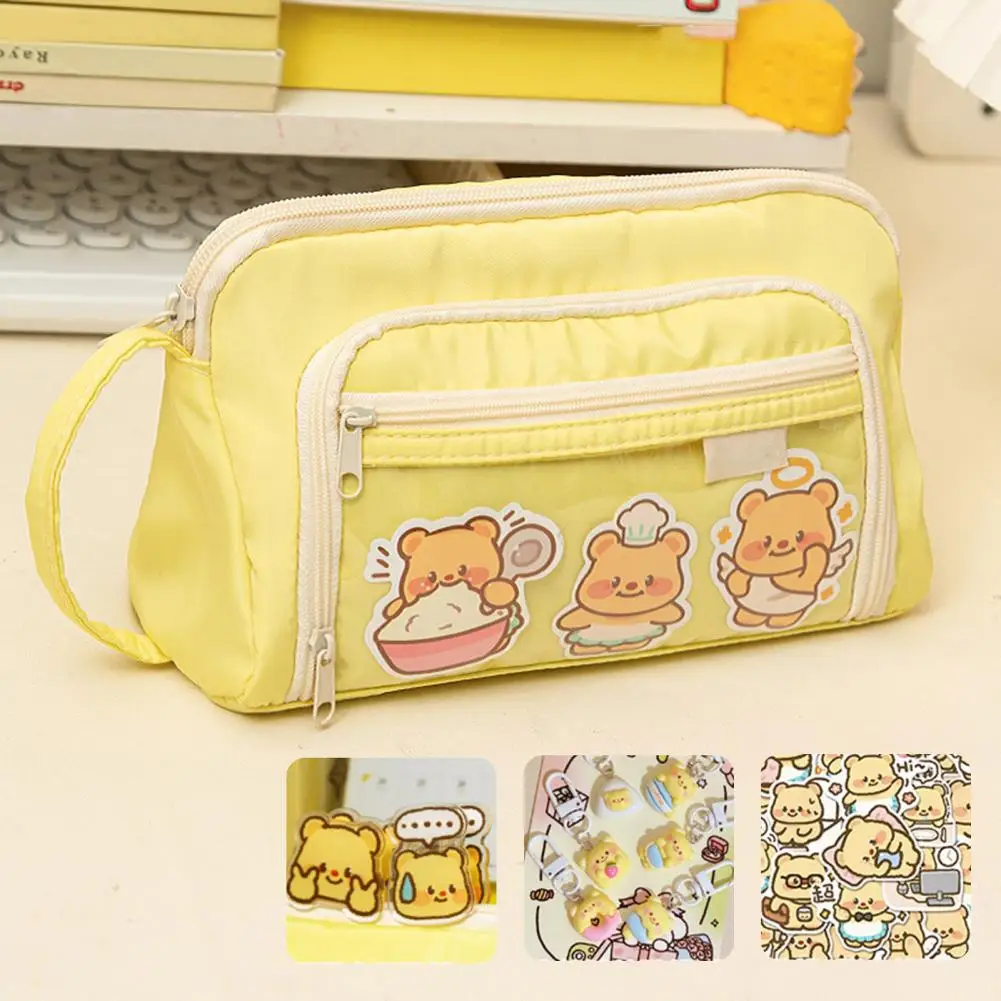 Tear-resistant Pencil Case Multifunctional Pen Pouch Capacity Cartoon Bear Pattern Pencil Case with Zipper for Organization