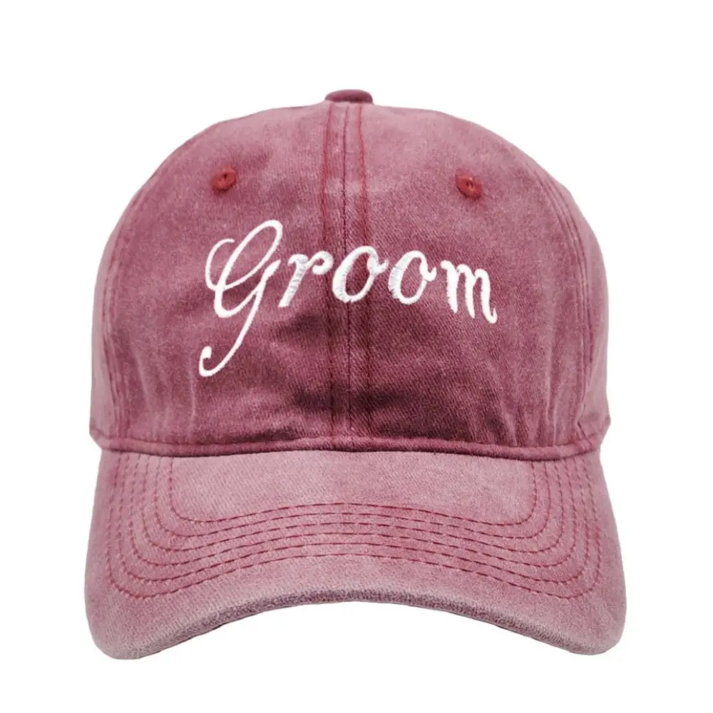 Retro bride groom Embroidery Baseball Cap Washed Cotton Adjustable Couple Cap Soft Top Sunscreen Hats For Man Women