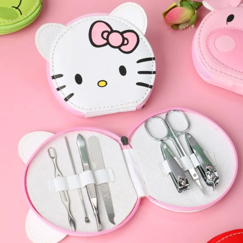 Hello Kitty Nail Clipper 7piece Set Kawaii  Cute Girl Cartoon Scissors Household Eyebrow Clip Tweezers Students Manicure Tools