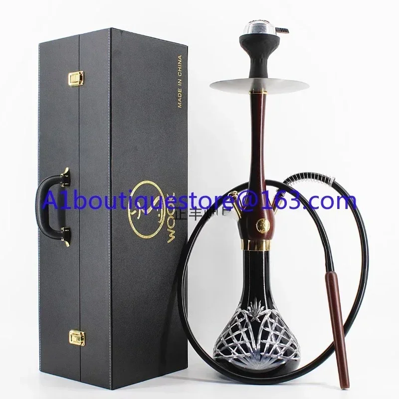 

Stainless steel glass single tube hookah wooden rod with leather case