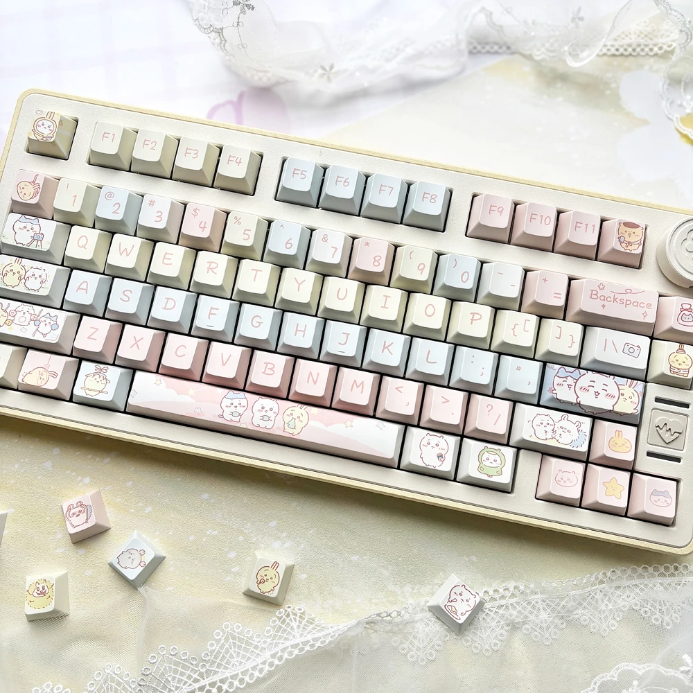 Chiikawas Cherry Profile PBT para teclado de juego mecánico personalizado, 95 teclas/juego, sublimación de tinte, regalo para niña