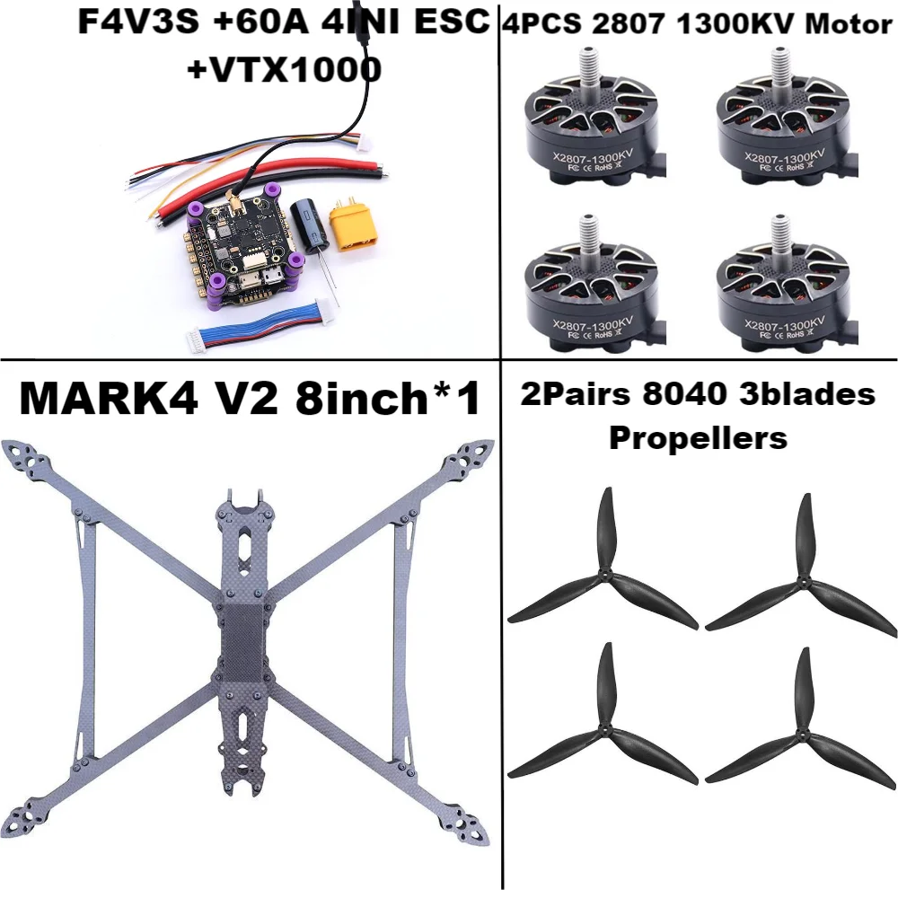 MARK4 V2 8 بوصة F4V3S/F4V3S PLUS التحكم في الطيران 45/60A 4INI ESC رف الطائرة بدون طيار FPV ألياف الكربون PV سباق الطائرة بدون طيار كوادكوبتر حرة