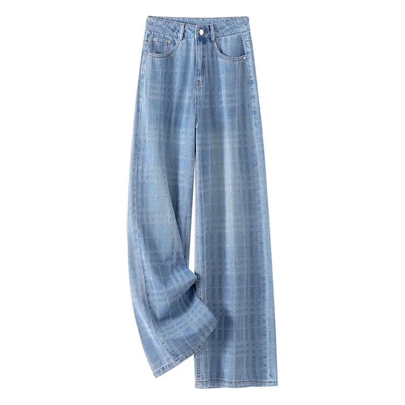 جينز ضيق واسع الساق للنساء، تصميم جاكار خريفي، سروال فضفاض متعدد الاستخدامات للتخسيس مستقيم الساق بطول الأرض