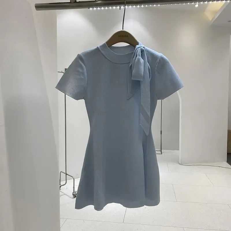 Pure Lust Style Slim Round Neck Tie Slit Sweater For Women Summer New Style Slimming Top Pullovers