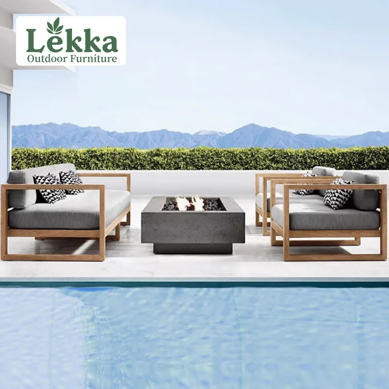 

Outdoor Teak Sofa Courtyard Villa Hotel Terrace Solid Wood Sofa Coffee Table Garden Outdoor Furniture