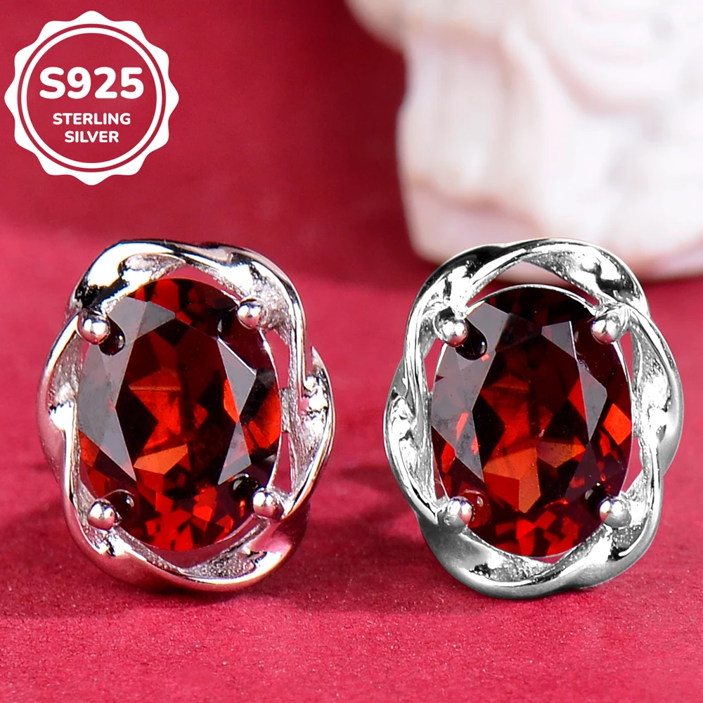 

925 Silver Inlaid Natural Garnet Earrings Rose Gold Simple Exquisite Fashion Ladies Earrings Couple Gifts Mother Gifts Valentine's Day Gifts