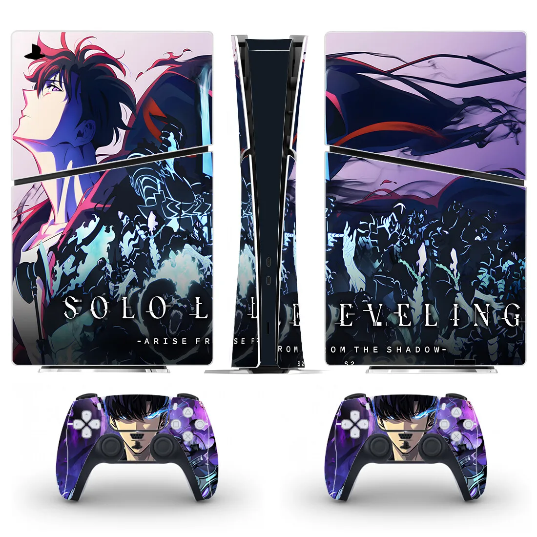 سولو التسوية أنيمي PS5 سليم الجلد الرقمي ملصق غطاء لاصق لامع لوحدة التحكم و 2 وحدات تحكم جديد PS5 سليم الرقمية الجلد الفينيل