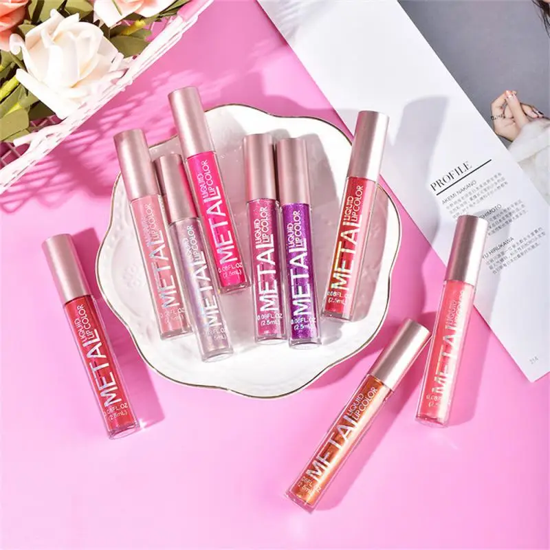 12 Kleuren Matte Glitter Vloeibare Lippenstift Make-Up Waterdichte Metallic Lipgloss Langdurige Glans Lipgloss Tint Charmant Cosmetisch