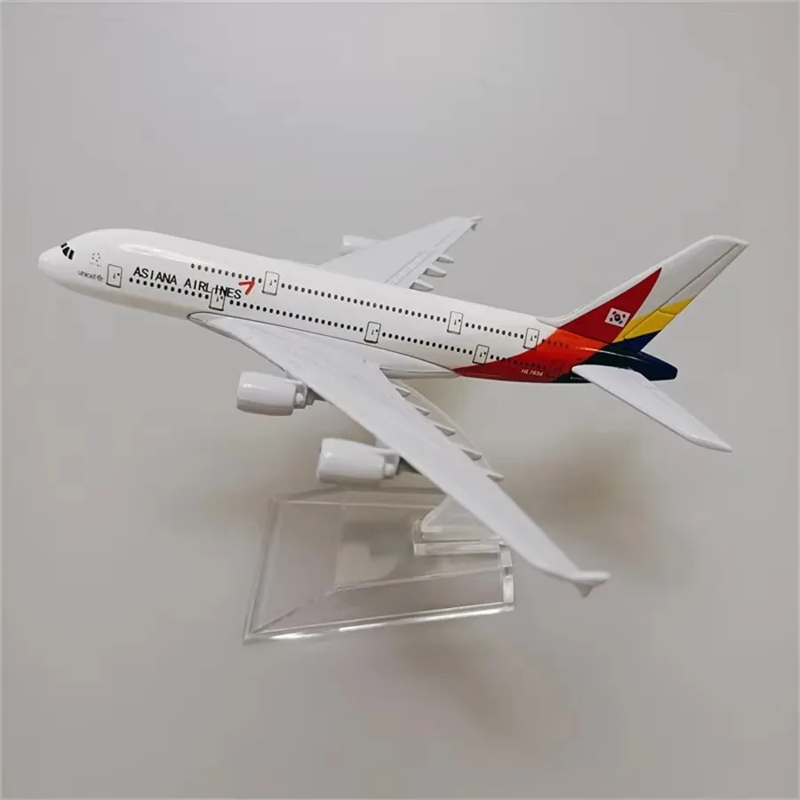 16cm liga de metal coreano ar asiana companhias aéreas a380 modelo de aeronave fundido brinquedos airbus 380 companhias aéreas 1:400 escala modelo de aeronave