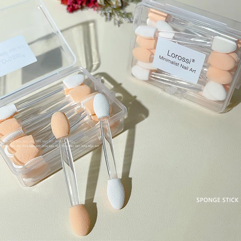 20 pçs dupla face aplicadores de esponja de sombra descartável holográfico cromo espelho prego pó escova ferramentas da arte do prego