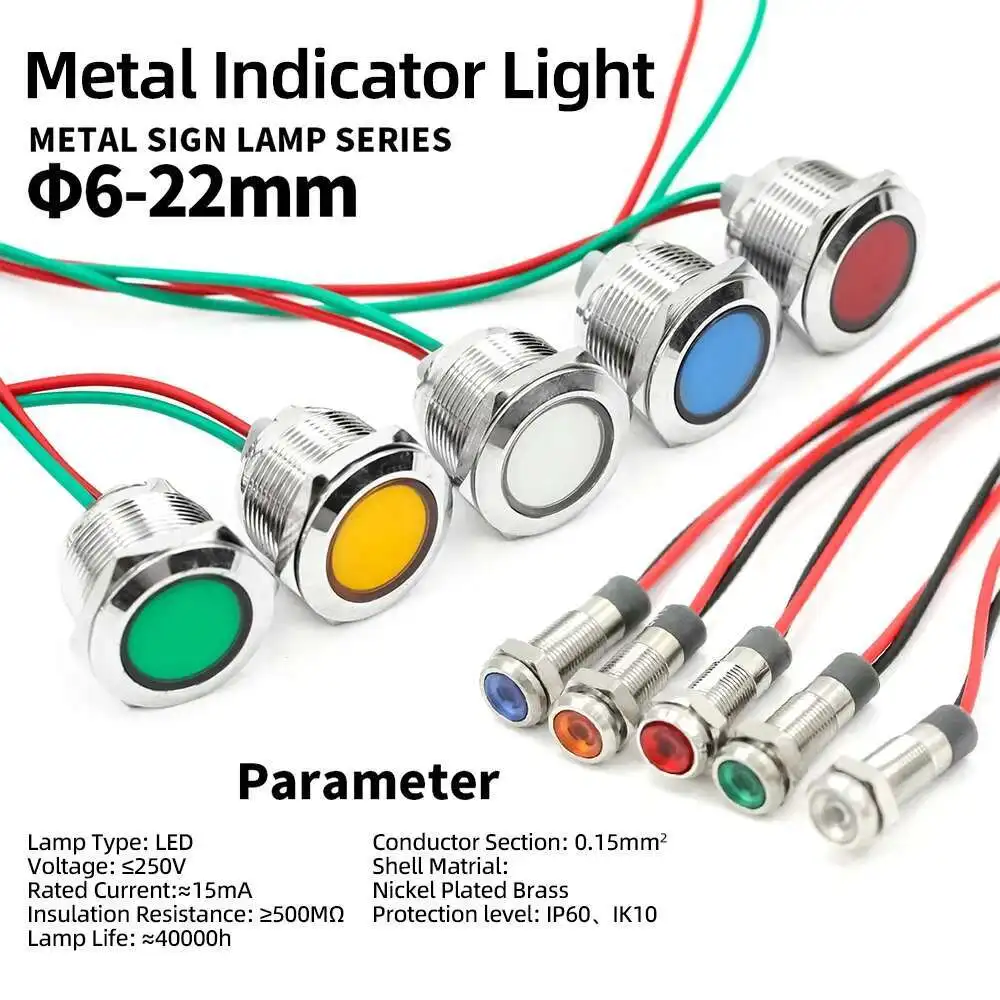 Metal Indicator Light LED 6/8/12/16/19/22mm Monochrome Dual Three Color Waterproof Signal Lamp 3-6V 24V 2220V