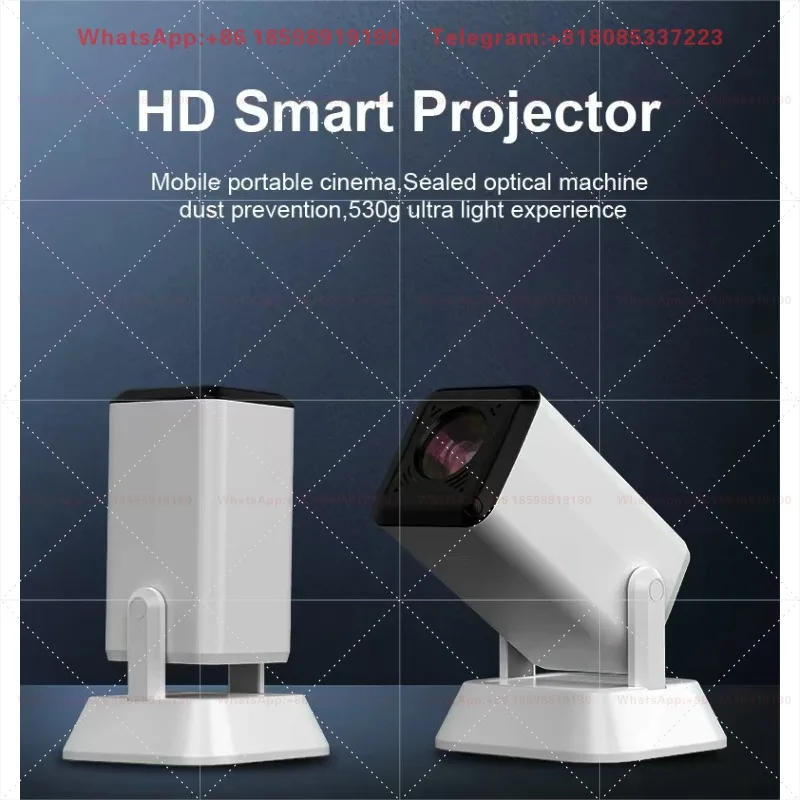 Portable Projector 120 Inch Screen Native 720P Support 4K Playback Auto Focus Built-in 4000mAh Battery 2-3H Runtime 1+8G Memory