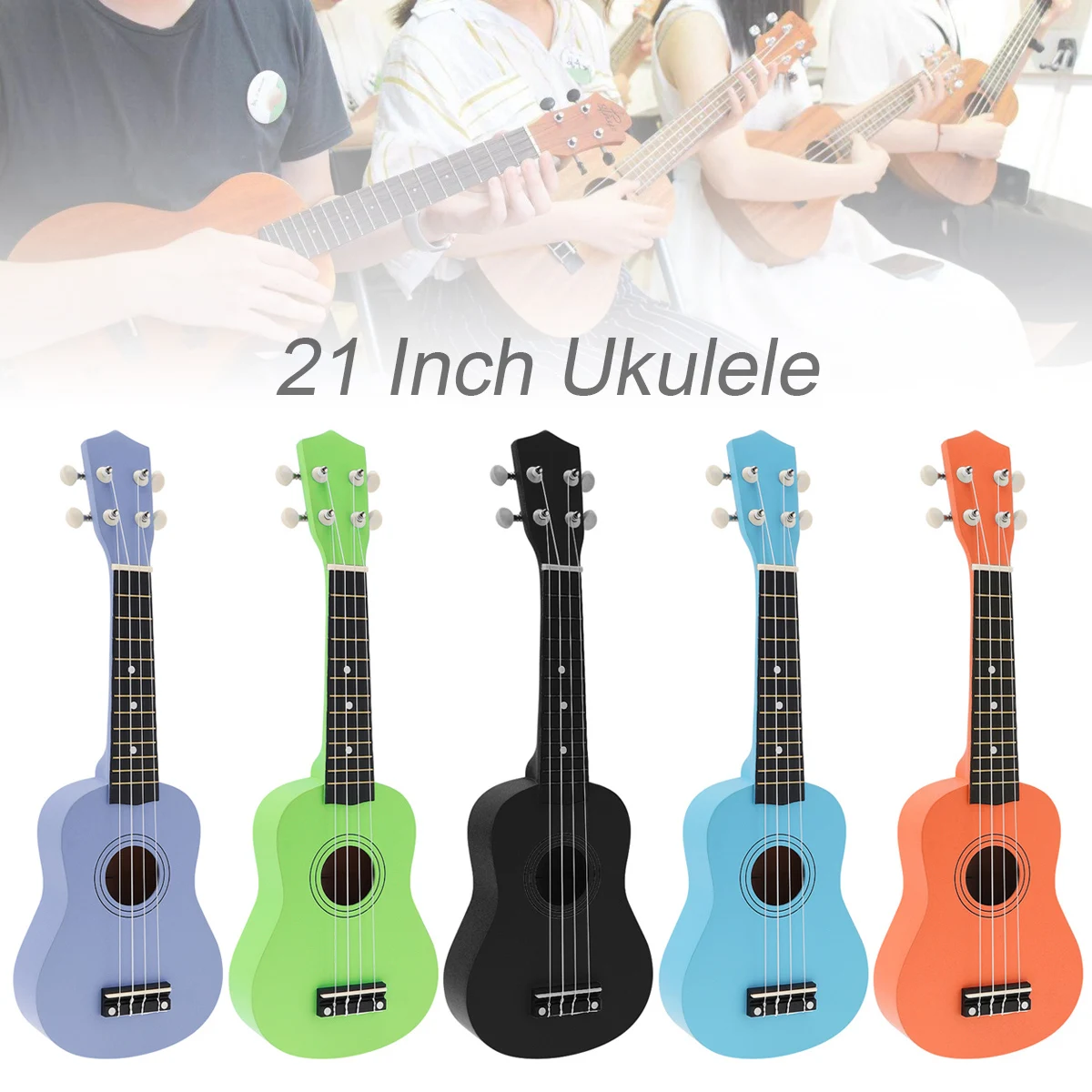 Ukulele 21 Inch Soprano Basswood Pure Color Professional Ukelele 4 Strings Pure Tone Musical Instrument Guitar  Accessories