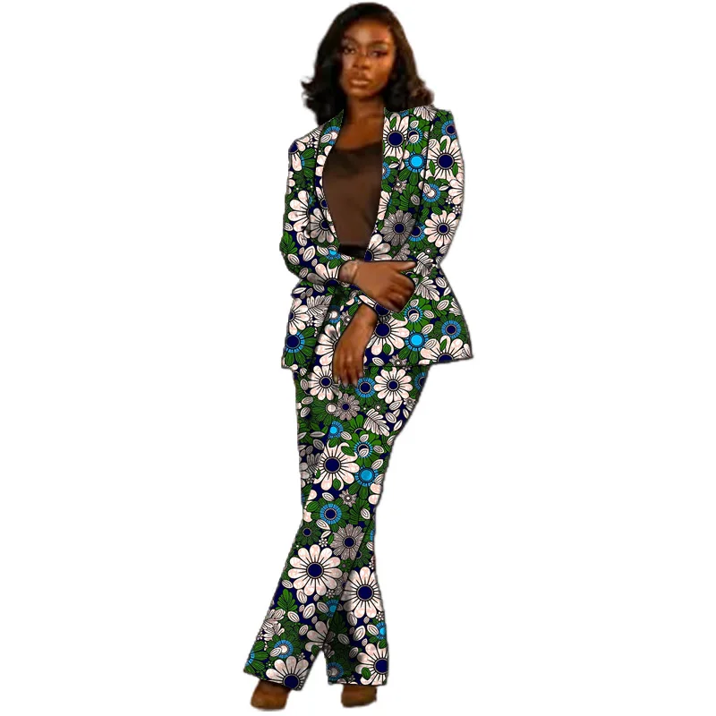 African Couture Women's Suit Ethnic Style Print Female Blazers With Pants Customized Ladies' Gown