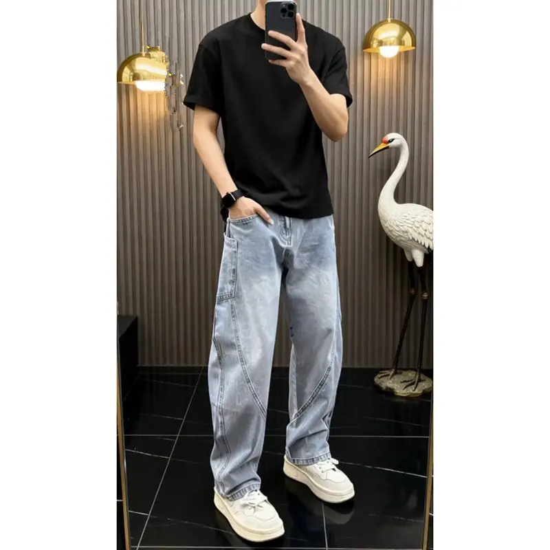 American Miter Machete Washed Wide-leg Jeans Men's 2026 New Loose Straight Tooling Vibe Style Old Trousers