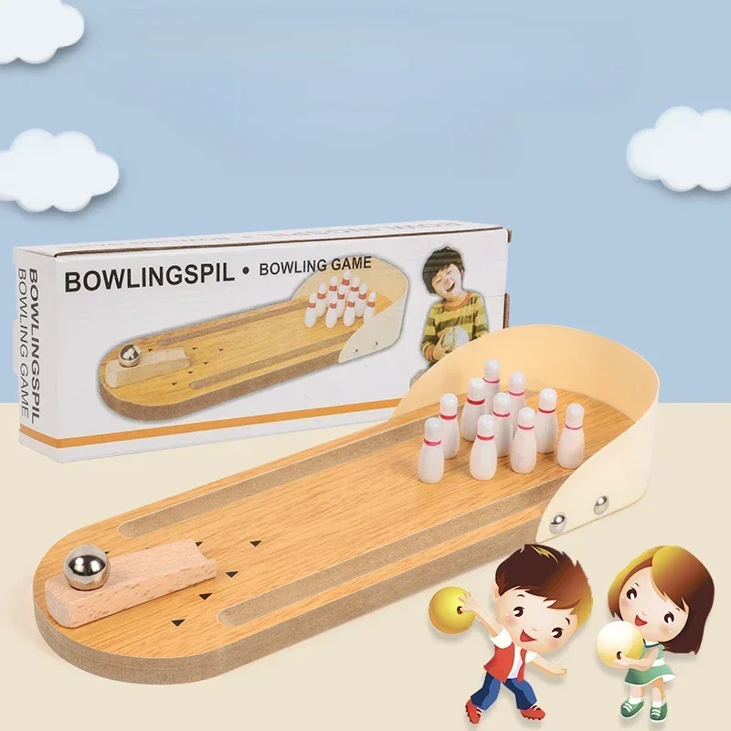 Table Top Mini Bowling Game Wooden Board Arcade Shooting Office Desk Stress Relief Finger Toys Fun Gifts for Men Women Kids