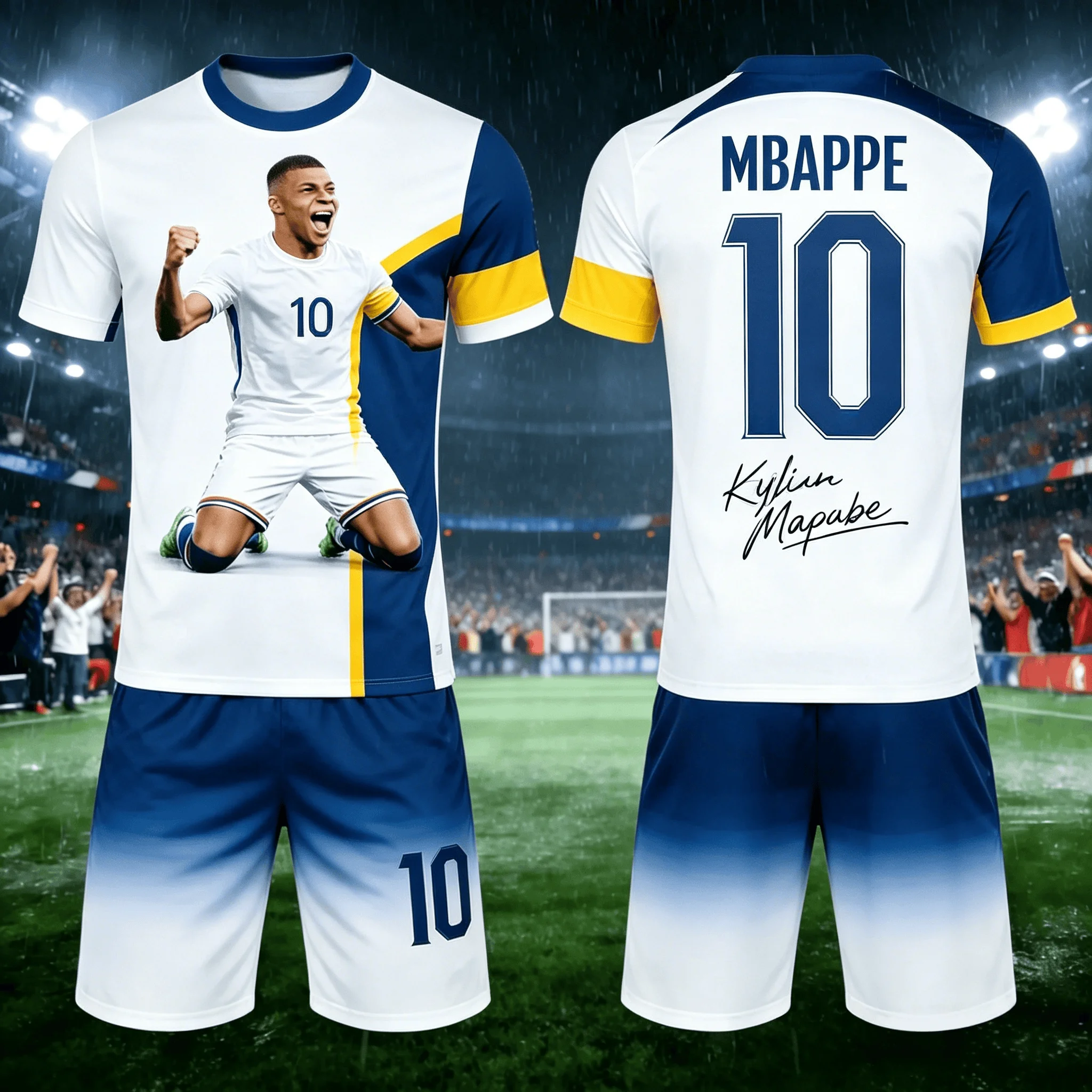 Mbappe No.10 Portrait Shirt Set Gradient Contrast Craft Large Loose Breathable Adult/Children's FamilyMatchingkids T-shirt