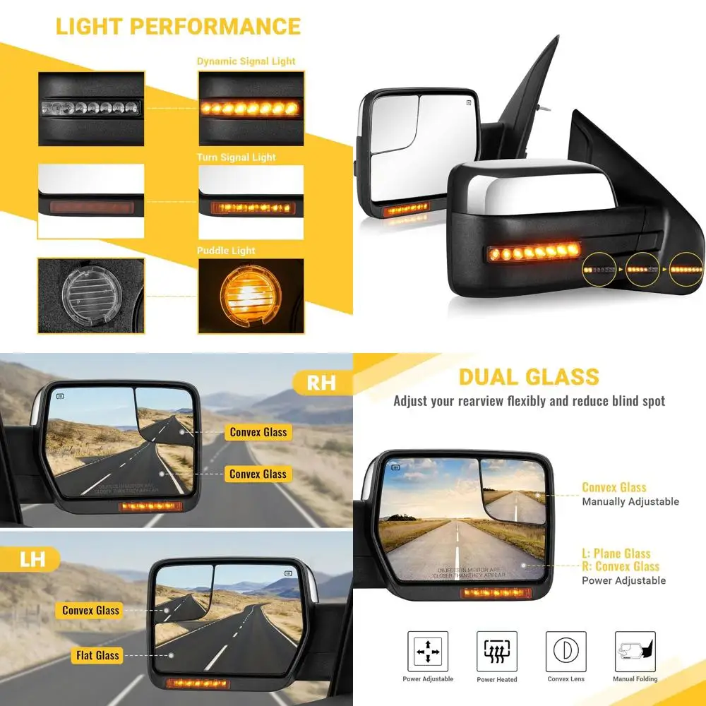 

Side Mirrors Ford F150 2004-2014 Towing Mirror with Dynamic Turn Signal Light Power Glass Puddle Lamp Heated Manual Folding Pair