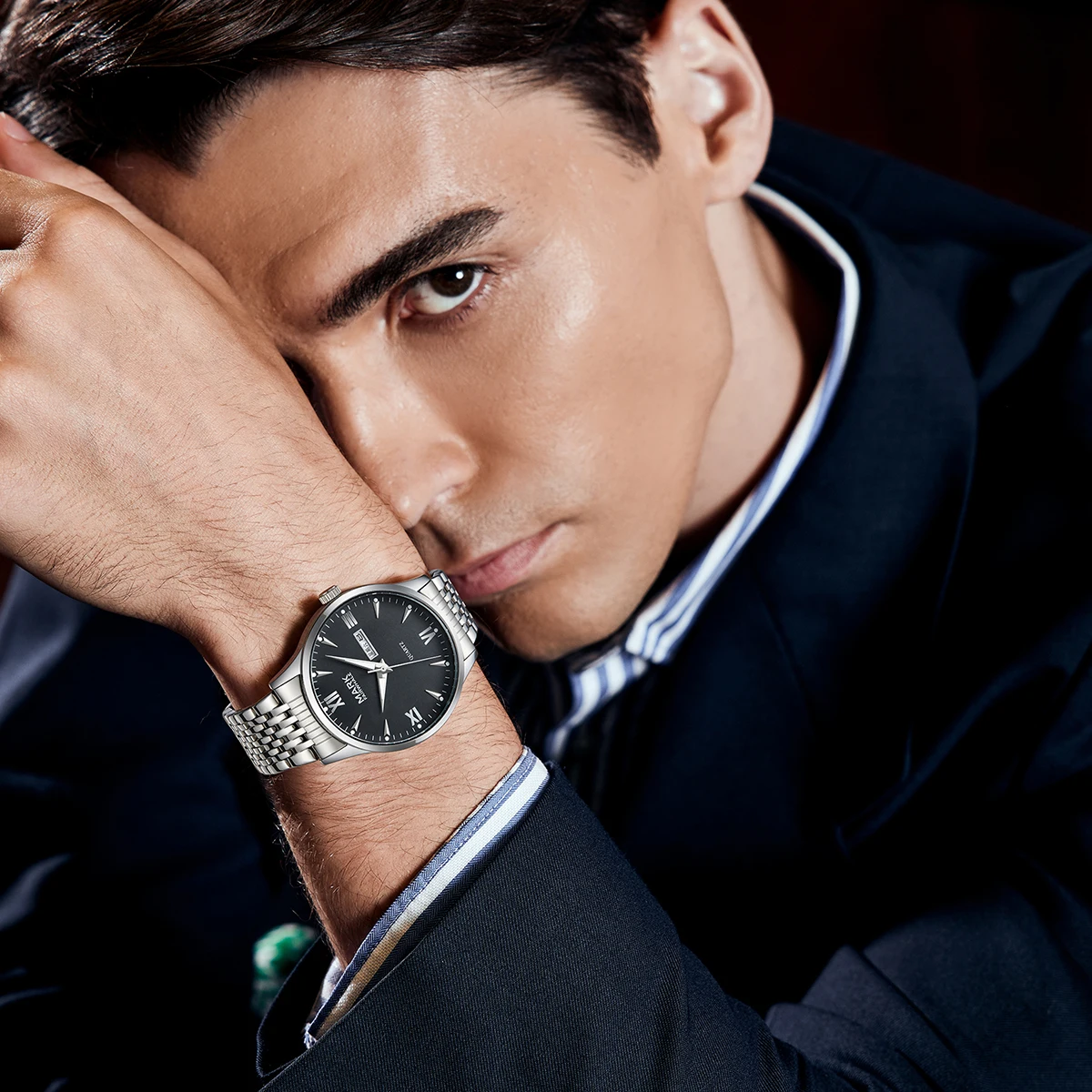 

Mark Fairwhale Business HD coated crystal surface Mens Quartz Watch Luminous Date Display Waterproof Watches for montres hommes