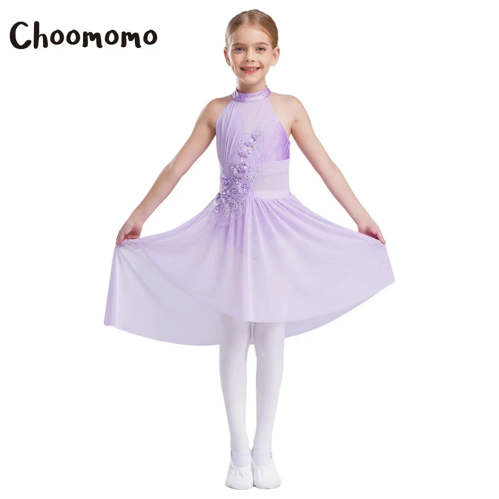 

Girls Ballet Dress Lyrical Contemporary Dancewear Applique Chiffon Splice Skirted Skating Modern Gymnastics Leotard Tulle Dress
