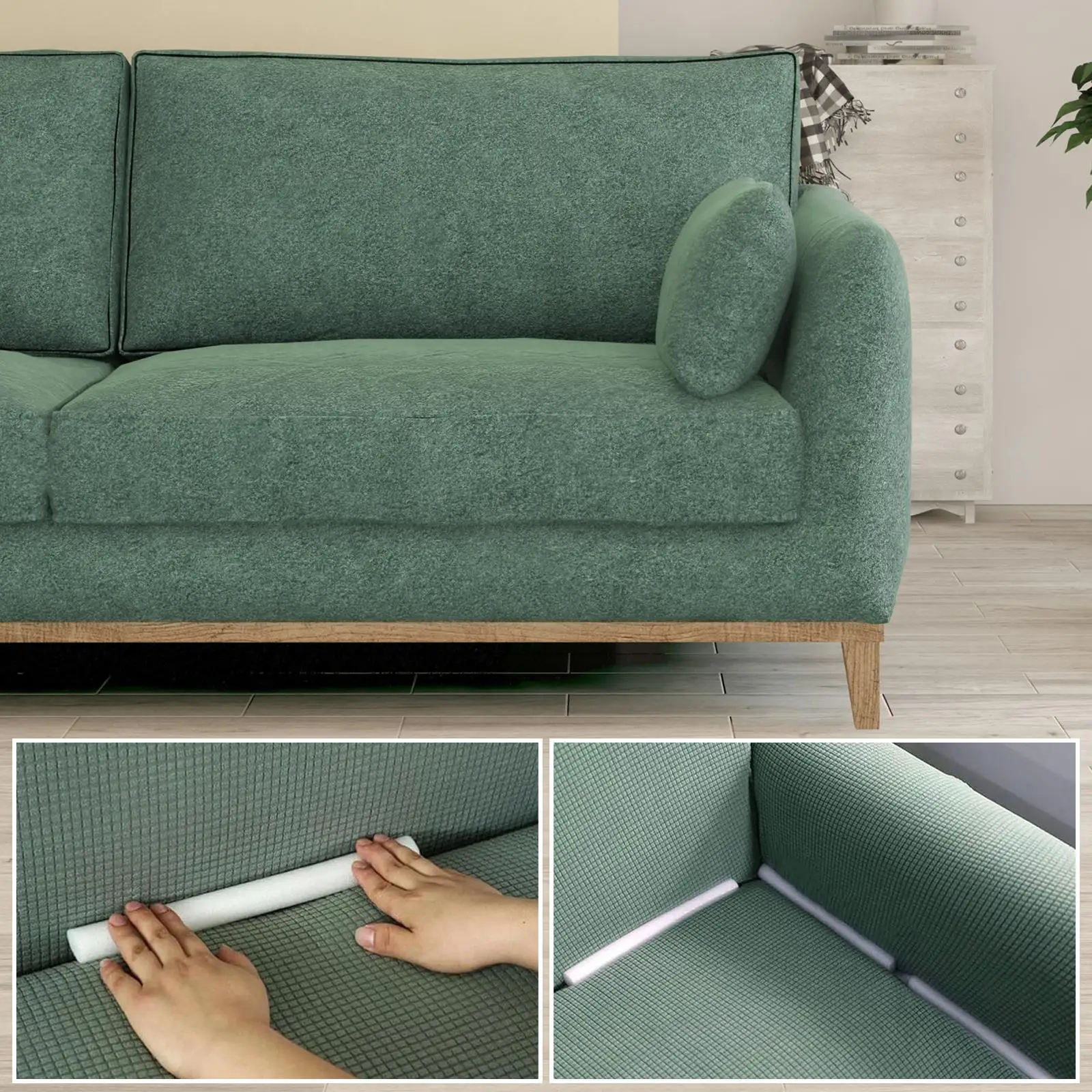 14 Pcs Foam Sticks Couch Crack Gap Filler Foam Sofa Fixing Bar Cylinders Foam Cover Sofa cloth Grips Strips Anti Slip Accessory