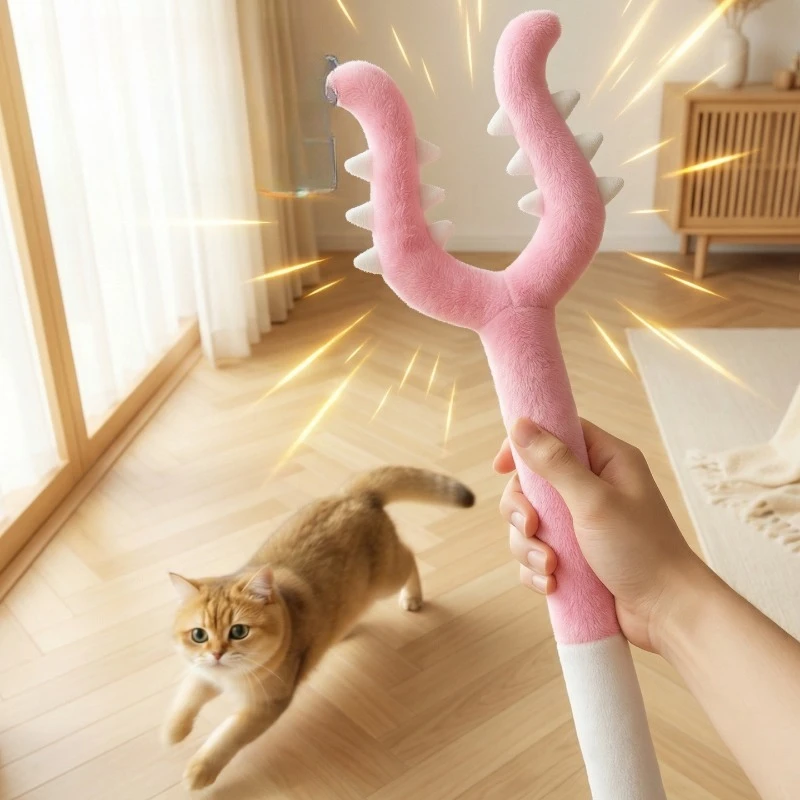 New 70cm Stick Toy Plush Cat Teaser Long Fork Shape Funny Cat Stick Dog Interactive Toys Room