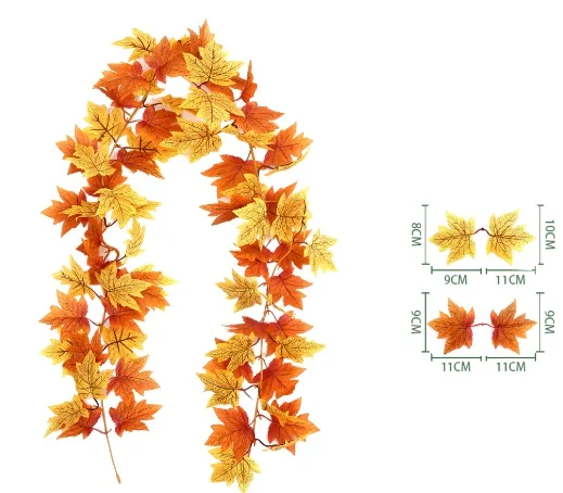

2m Artificial Fall Maple Leaf Garland Fake Plants Autumn Decor Leaves Vine For Thanksgiving Halloween Festivals Wedding Decora