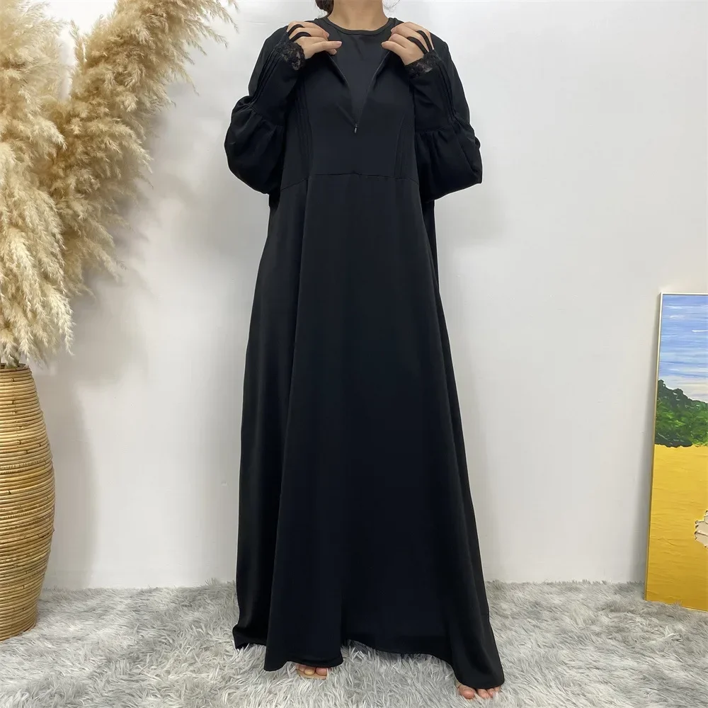 

New Muslim Loose Solid Abaya for Women Kimono Dubai Zipper Front Robe Moroccan Long Dress Jalabiya Arab Ramadan Women Kaftan