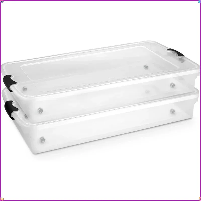 2-حزمة تخزين تحت السرير - حاويات بلاستيكية شفافة مع أغطية، مزلاج رمادي سعة 60 لترًا، قابل للتكديس | لمنظمات المنزل #1