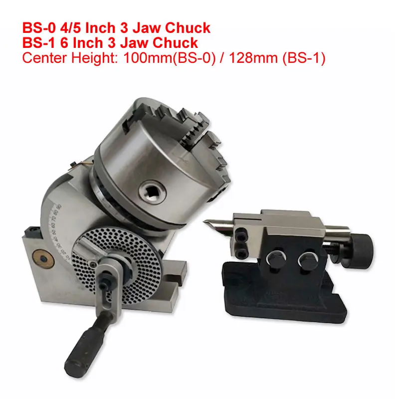 Universal Dividing Head BS-0 4 Inches 5 Inch CNC Rotary Axis 3 Jaw 100mm 125mm Chuck CNC Tailstock for CNC Router Rotary Table