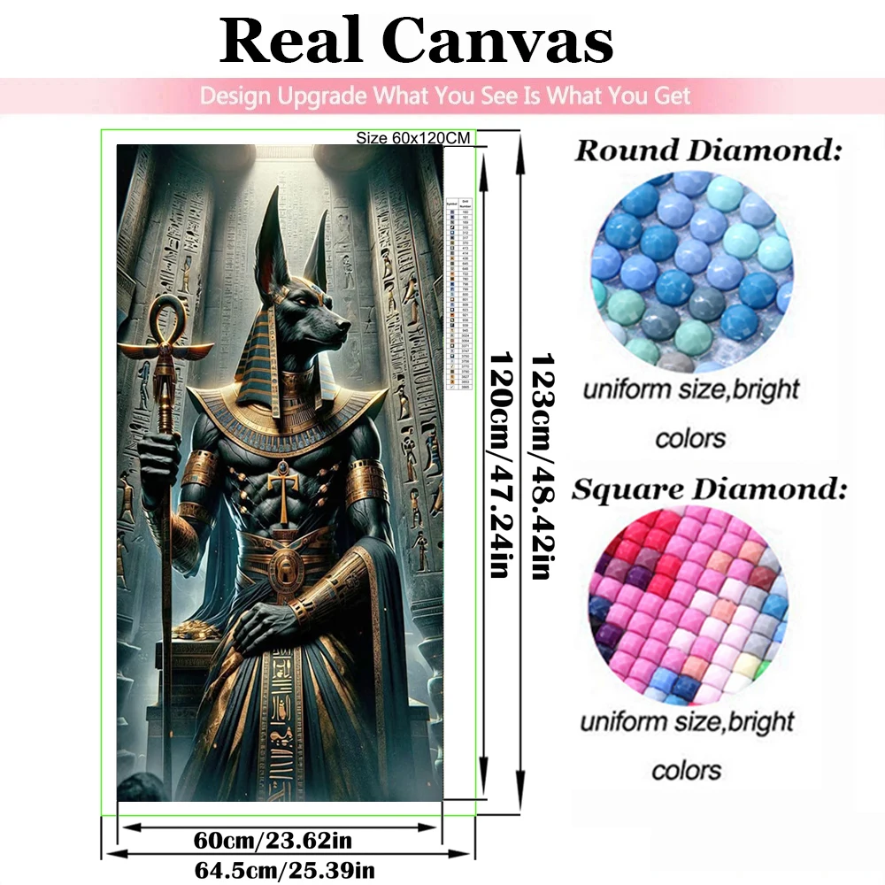 Large Art Ancient Anubis Egypt Diy Diamond Painting New 2025 Full Round Square Diamond Mosaic Embroidery Portrait Handmade Gift