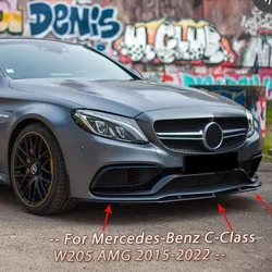 For Mercedes-Benz C-Class W205 C205 C63 AMG 2015-2022 Car Front Bumper Lip Diffuser Spoiler Body Kit Modification ABS Black