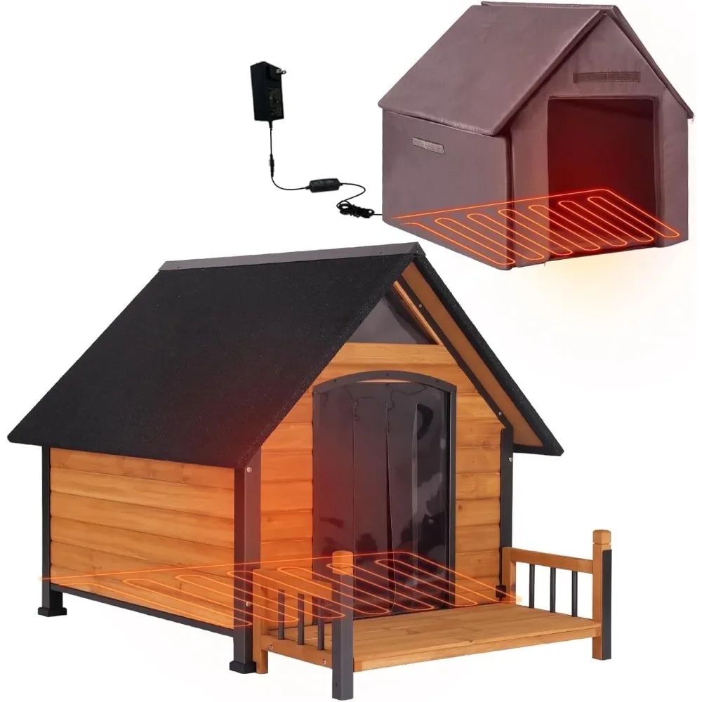 

50.9" Large Dog Kennel with Metal Frame Insulated Indoor Dog Cage for Small Medium Large Dogs with Heater and Insulated Liner