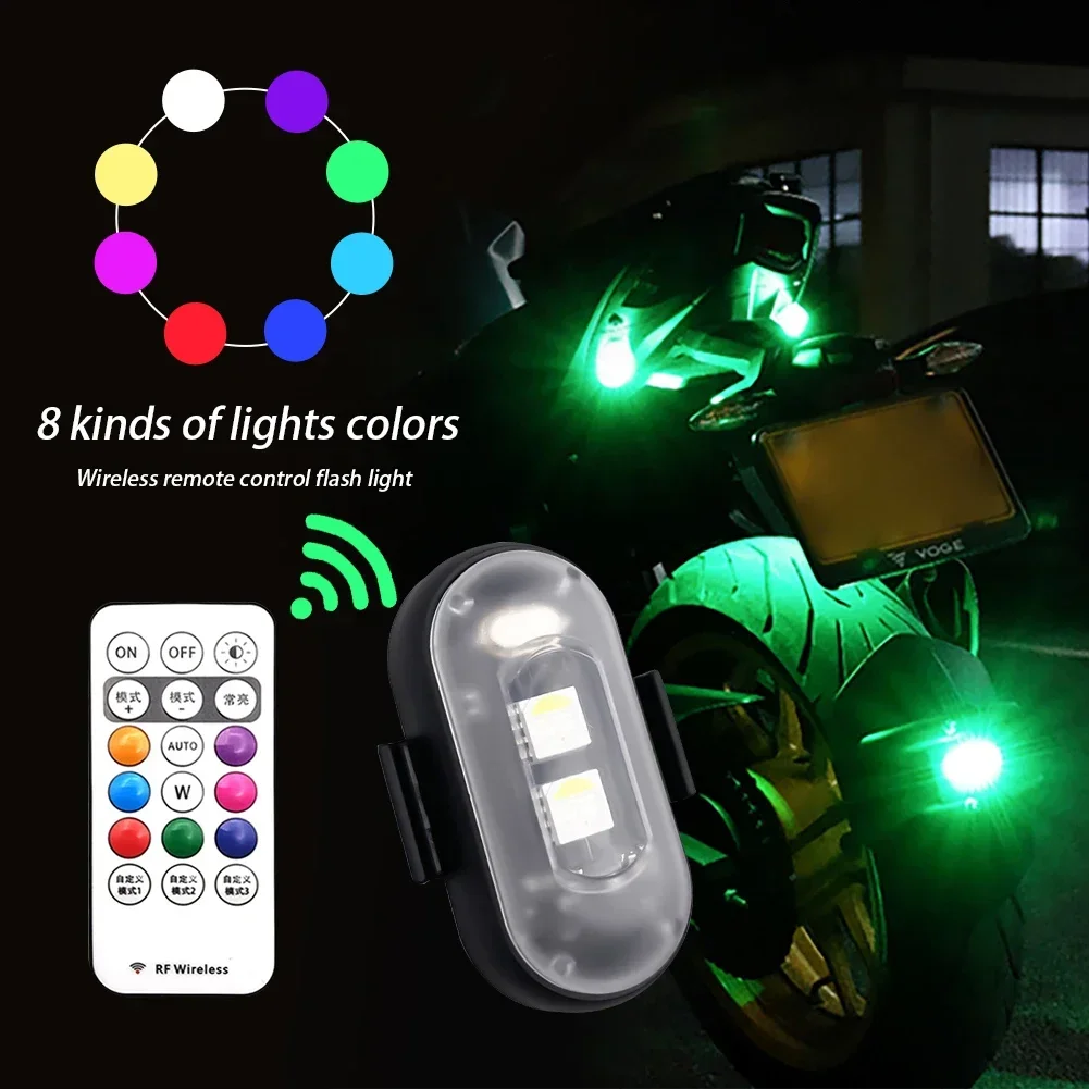 For Motorcycle Car Bike Remote Control Warning Light Indicator Light USB Charging 8Colors 1-6PCS Wireless LED Drone Strobe Light