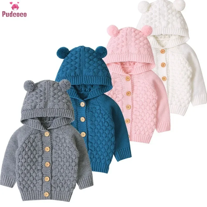 0-24M Baby Boy Sweater Kids Hooded Toddler Knitted Tops Girl Warm Coat Kid Outerwear Autumn Winter Jackets