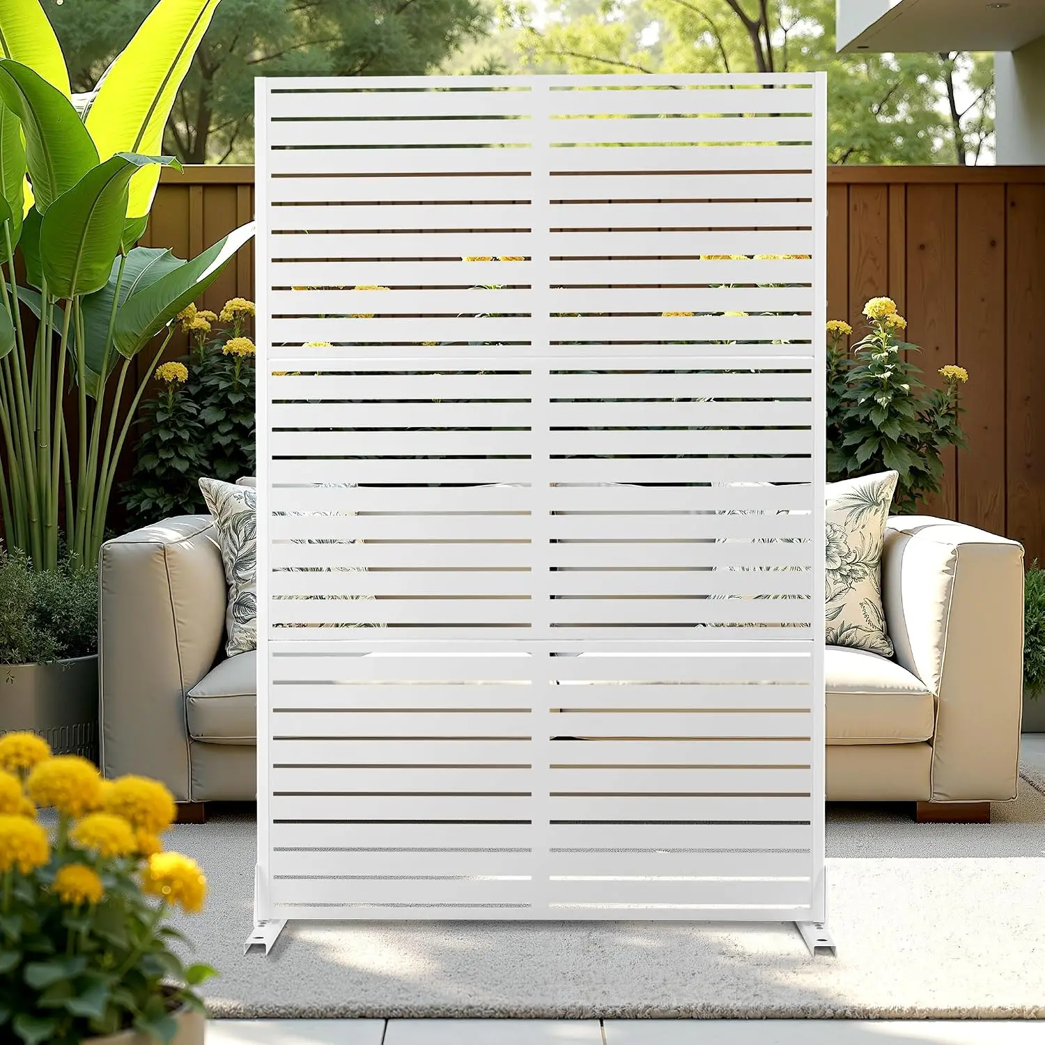 Metal Privacy Screen Outdoor Freestanding Fence Panel, 72