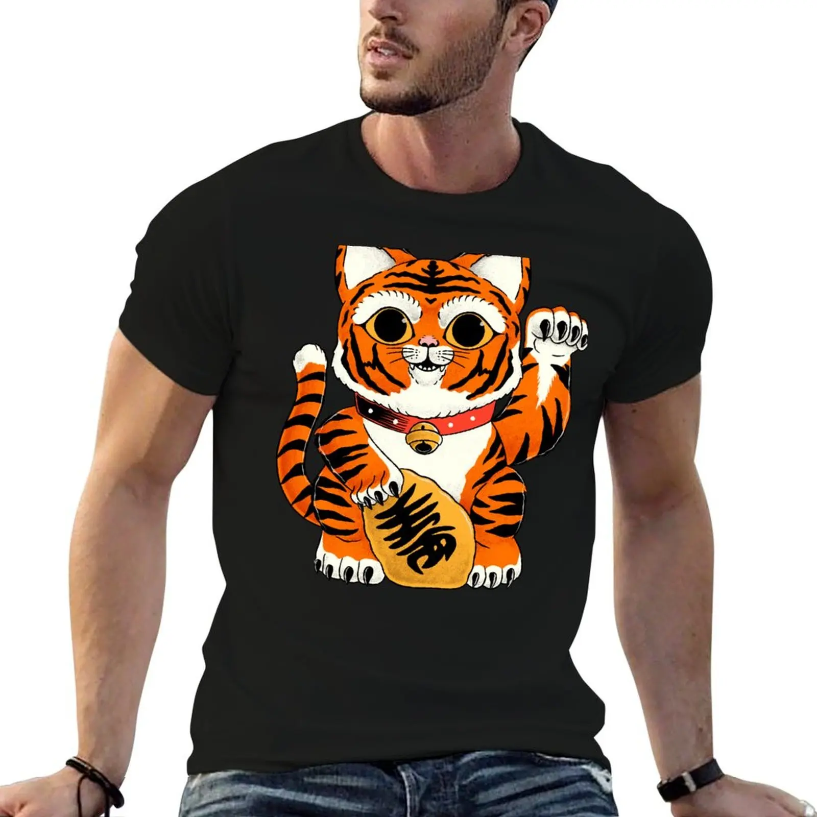 Lucky tiger T-Shirt boys whites cute tops graphic t shirt vintage sports fans Men's cotton t-shirt